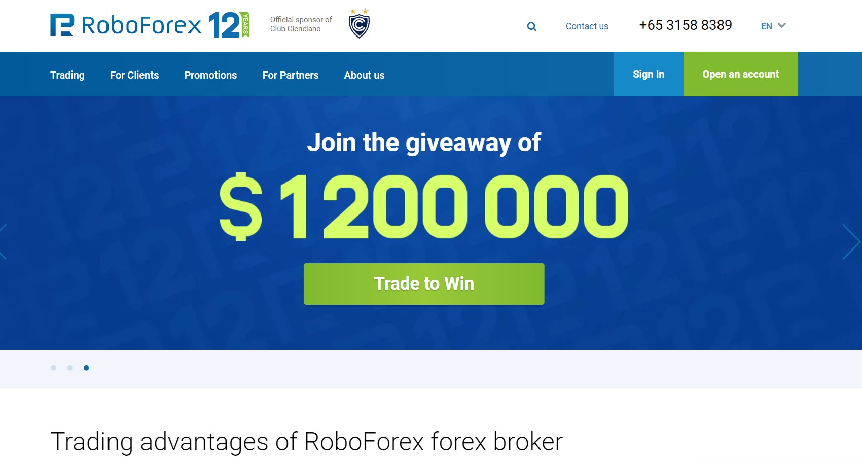 De officiële website van RoboForex