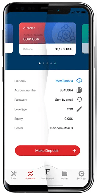 make a deposit using FxPro cTrader on your mobile