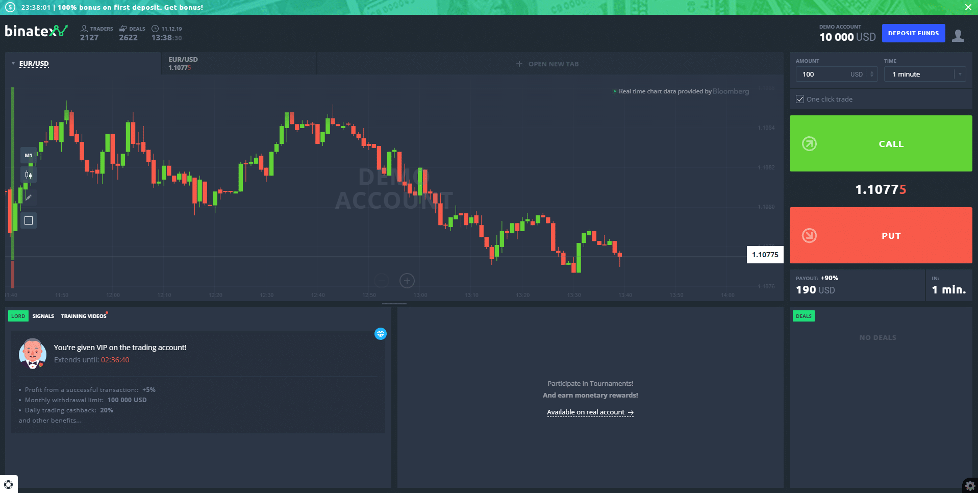 Snímek obrazovky obchodní platformy Binatex