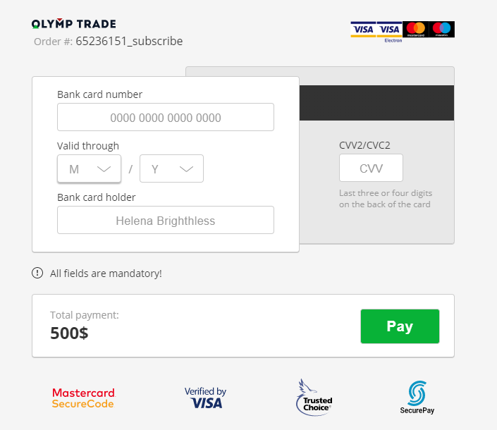 Confirm your Olymp Trade payment