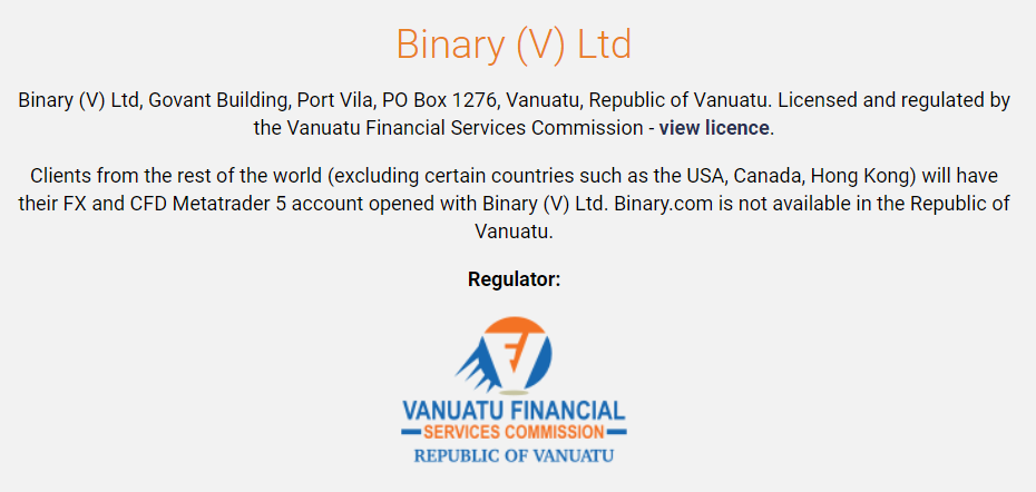 Binary.com . का उदाहरण विनियमन