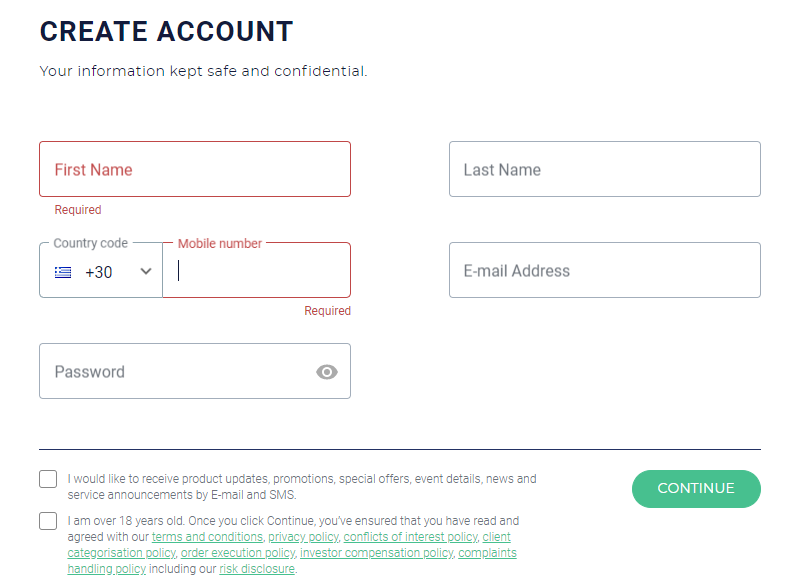 Account opening form of ROInvesting