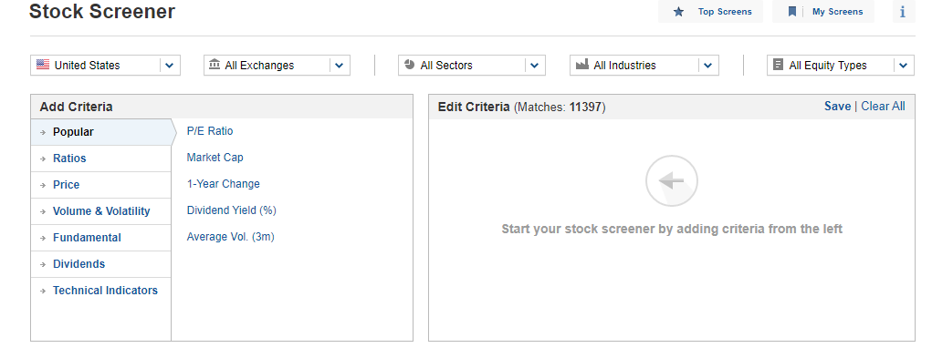 Investing.com stock screener
