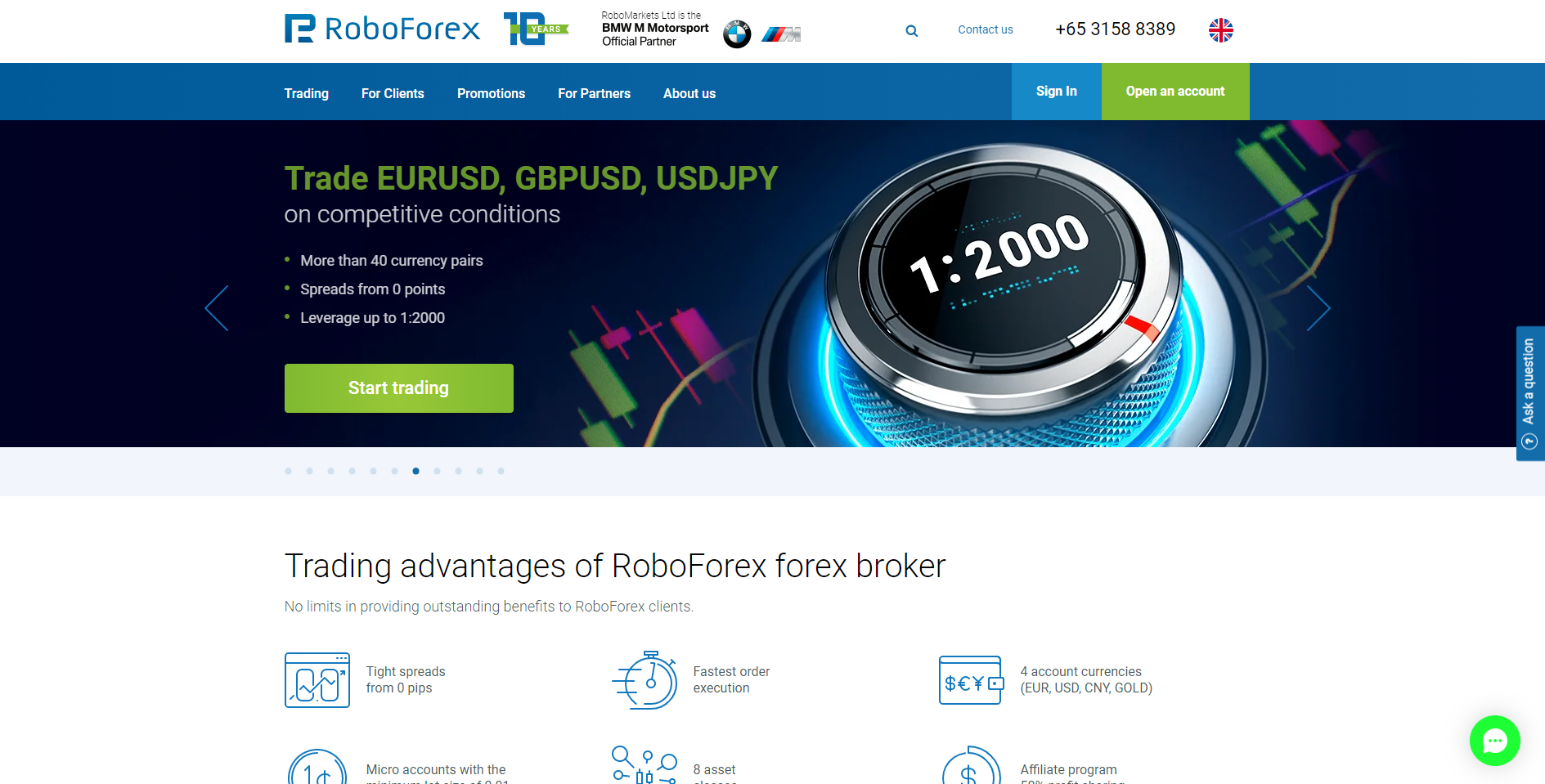 RoboForex hjemmeside
