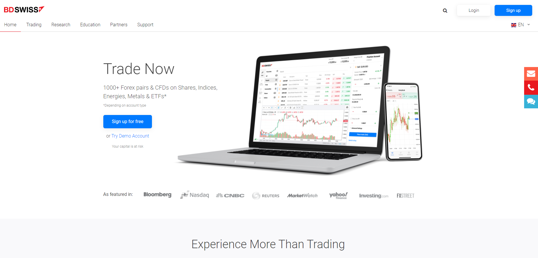 Official website of the forex broker BDSwiss in Europe