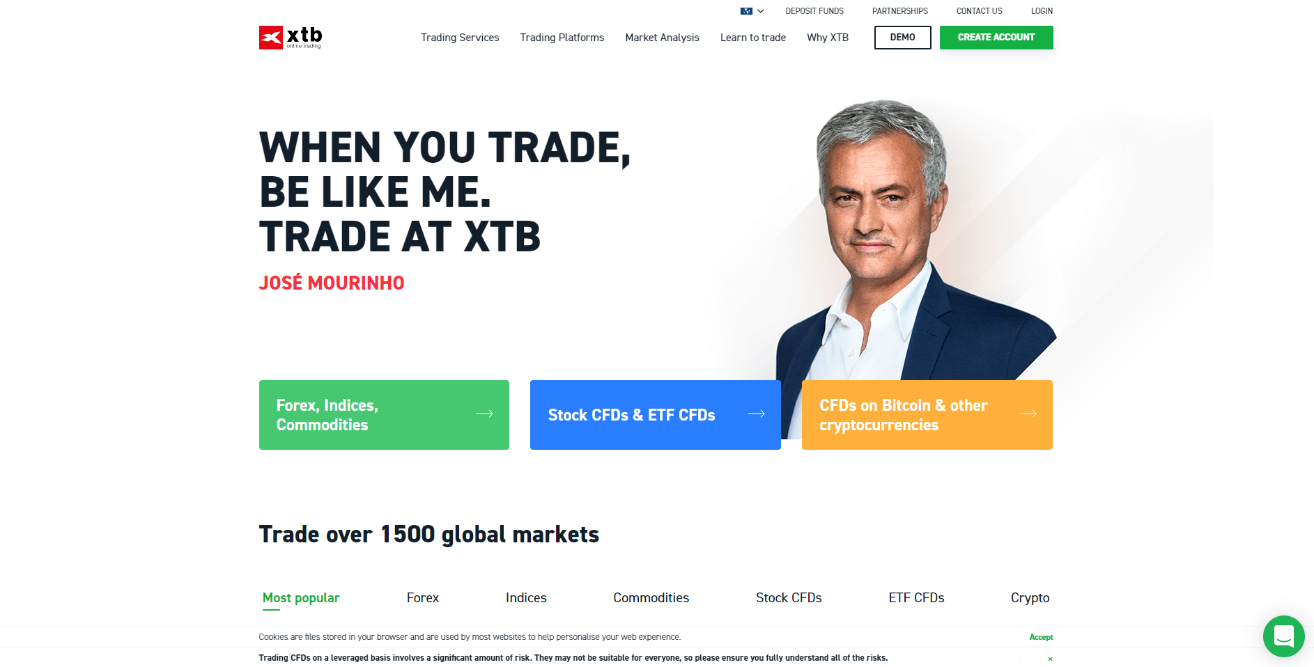 外国為替プラットフォームXTBの公式ウェブサイト