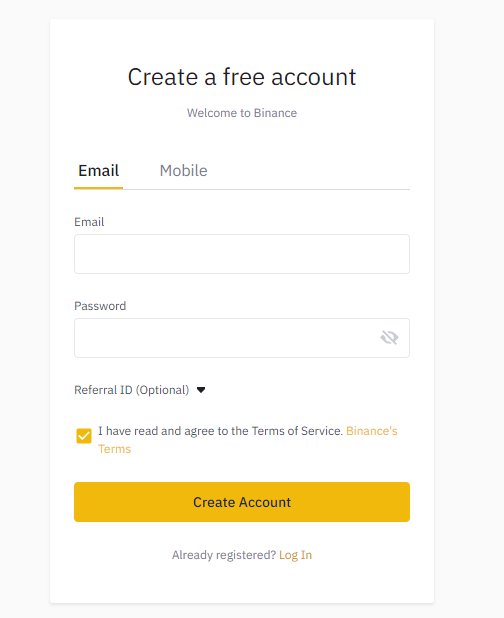 Open your account with Binance