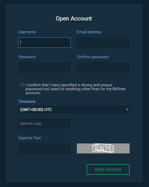 Open your trading account with Bitfinex