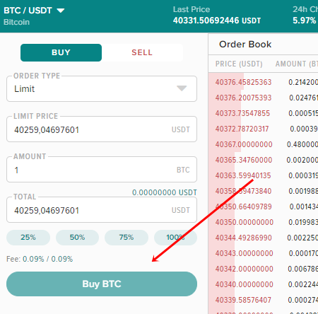 Place the order on Poloniex