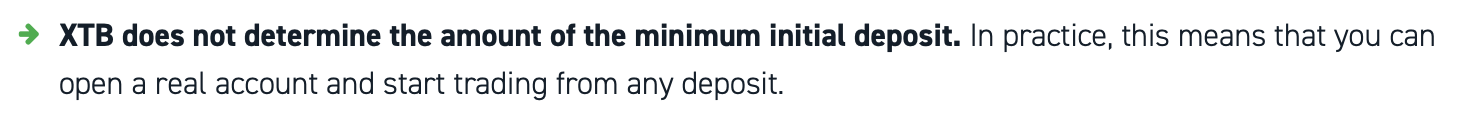 XTB minimum depozito