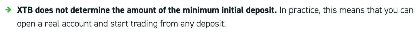 XTB minimum deposit