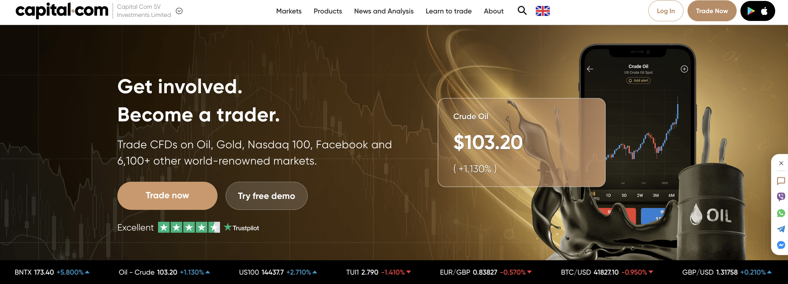 De officiële website van de forex broker Capital.com