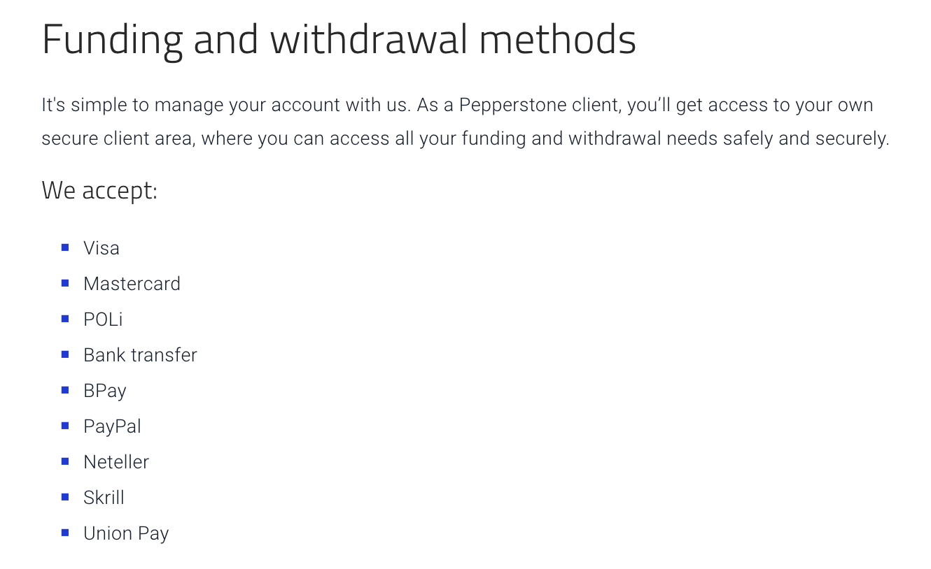 Pepperstone: Kaedah pembiayaan dan pengeluaran