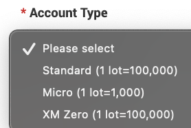 Tipos de conta XM, incluindo a conta padrão, a conta micro e a conta XM Zero