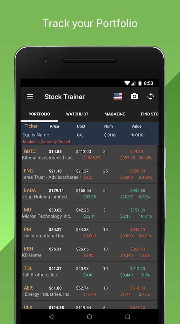 Stock trainer app, which allows portfolio tracking