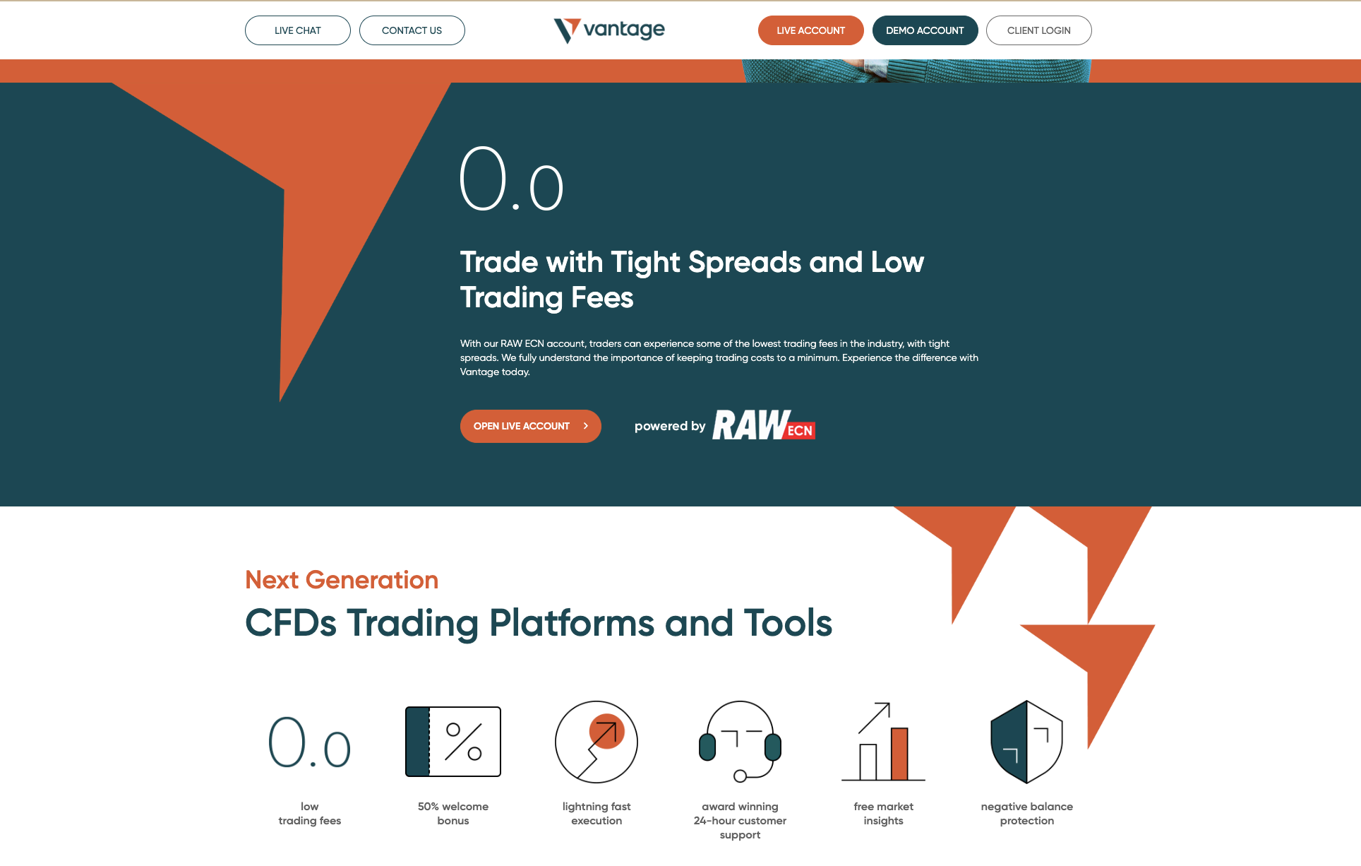 Vantage Markets : Raw spreads and low trading fees