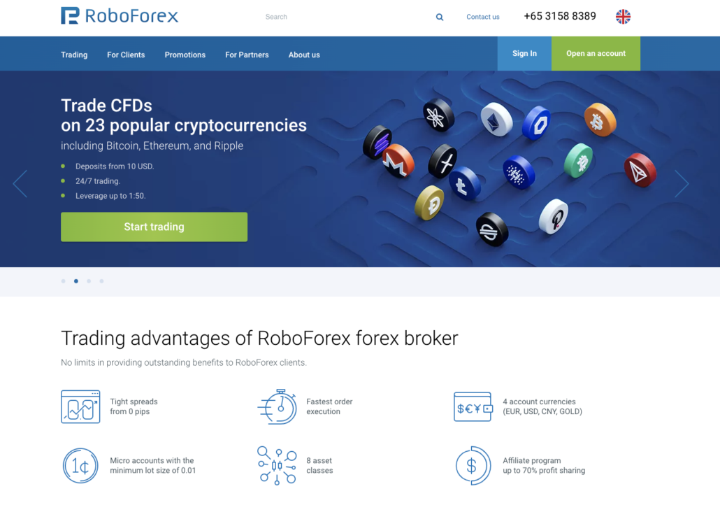 ForexBrokerRoboForexの公式ウェブサイト