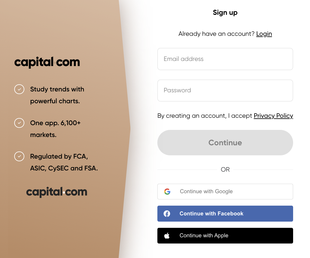 Процесс регистрации Capital.com