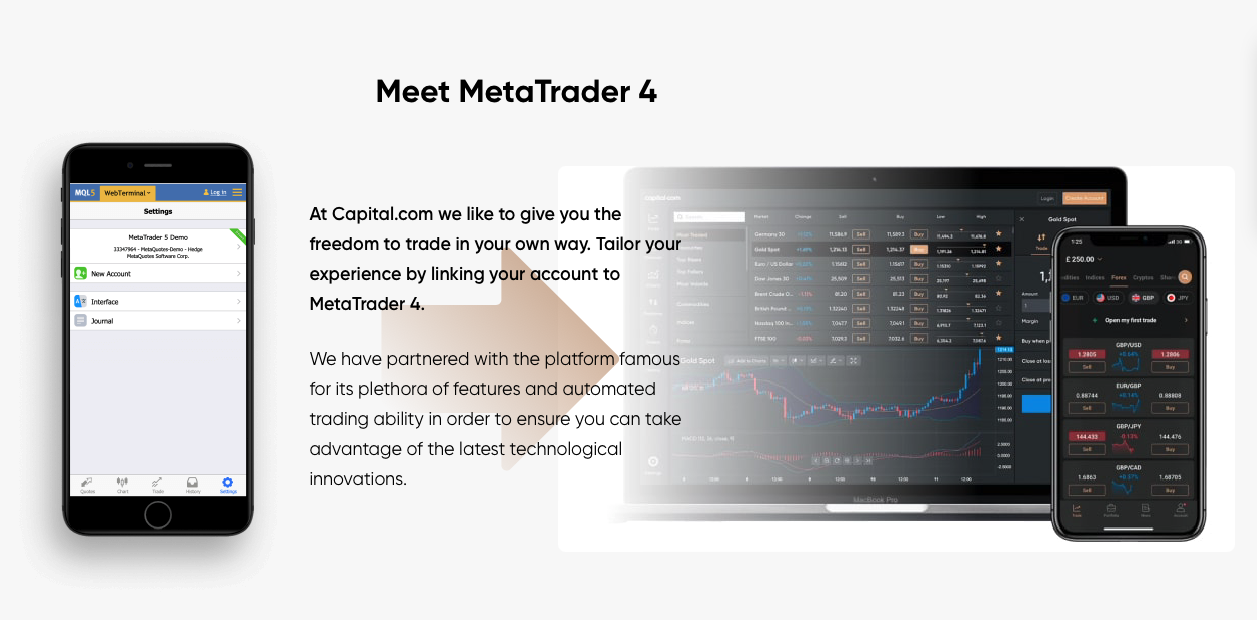 Capital.com MetaTrader 4 - Предимства и свойства за мобилно и настолно приложение