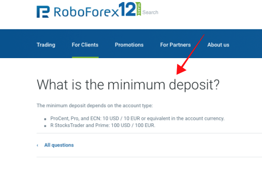RoboForex minimum deposit