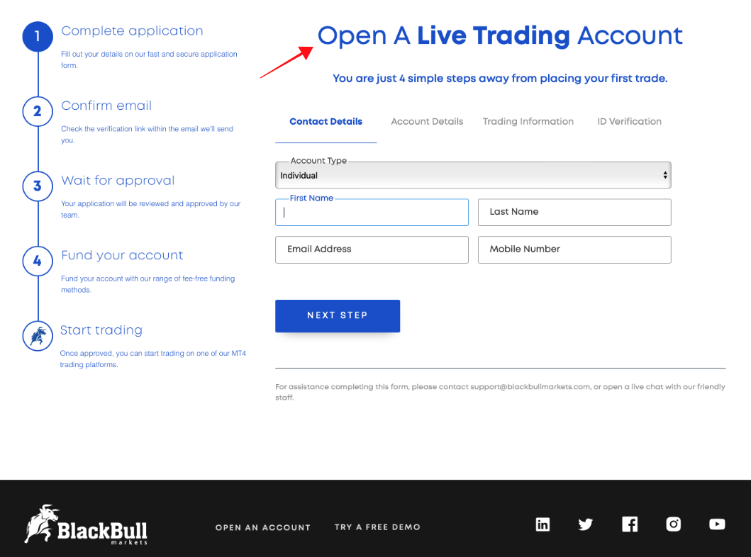 Öppna ett konto hos BlackBull Markets - Skapandeprocessen