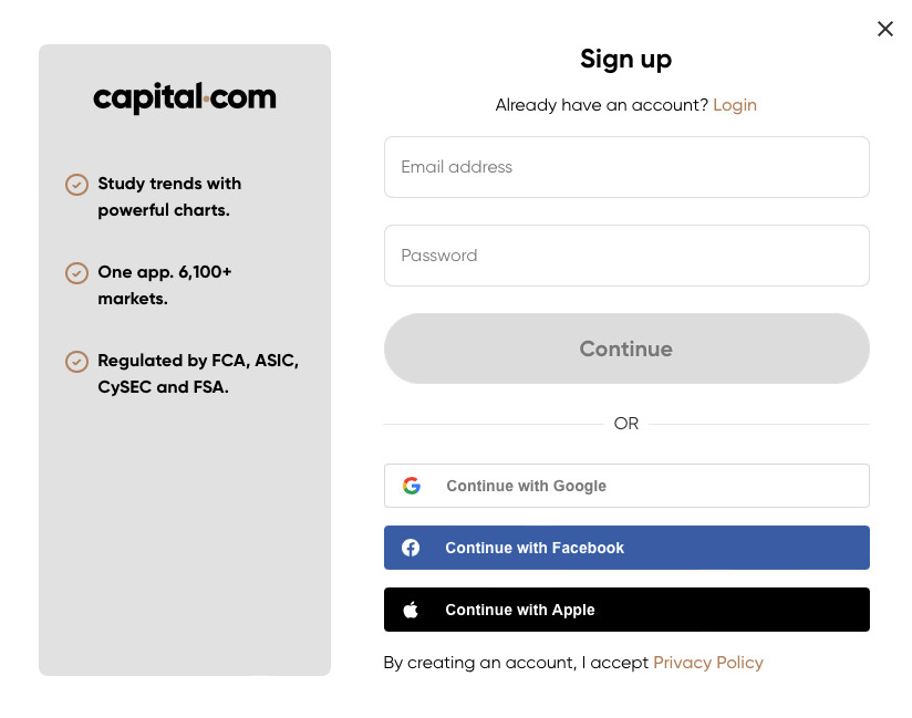 Как да отворите сметка с Capital.com