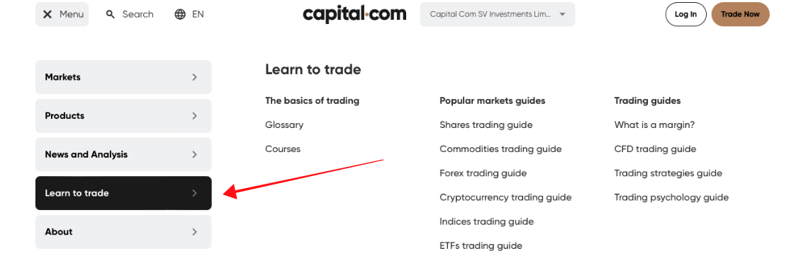 Capital.com sekce vzdělávání