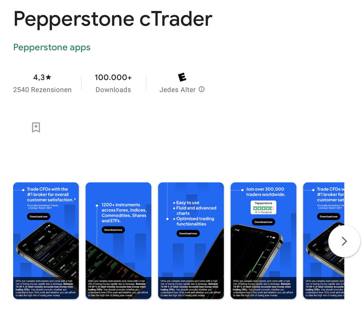 Pepperstone cTrader downloaden in de Google Play Store