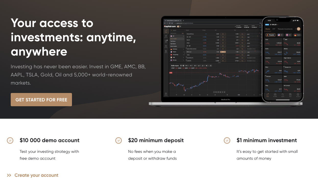 Capital.com features and minimum deposit