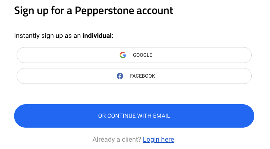 Pepperstone sign-up process