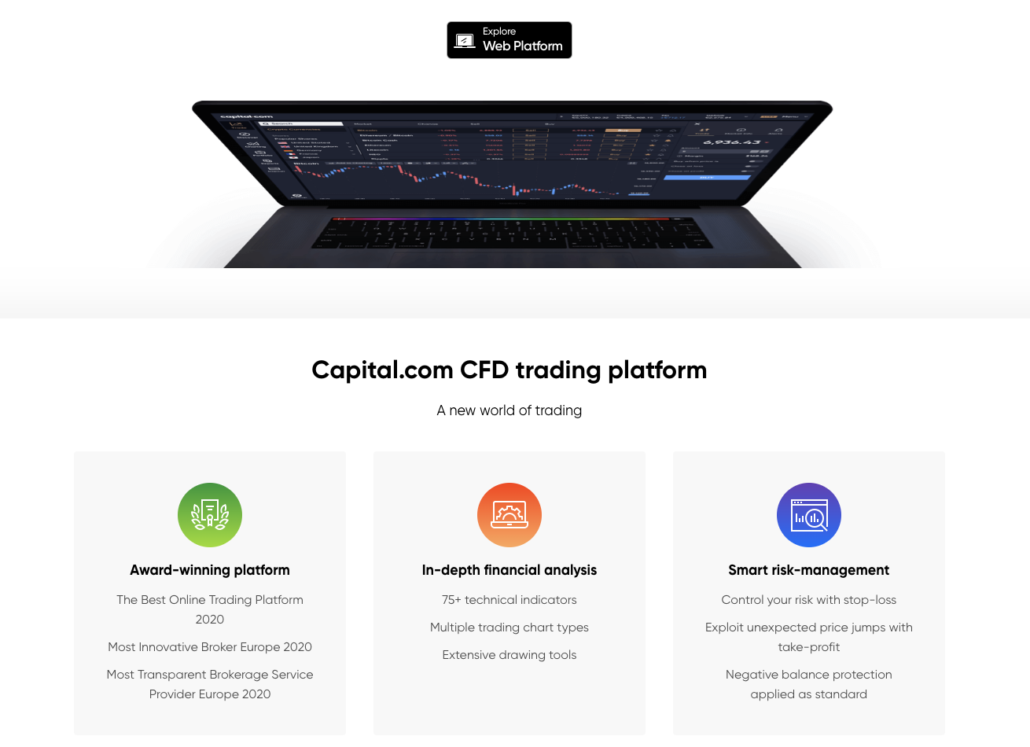 Plataforma Web Capital.com para negociação de CFD