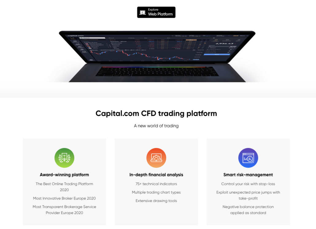 Capital.com منصة الويب لتداول العقود مقابل الفروقات