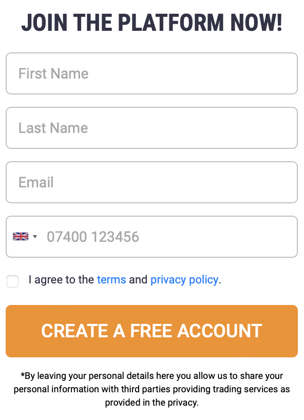 El formulario de registro del interruptor de bitcoin
