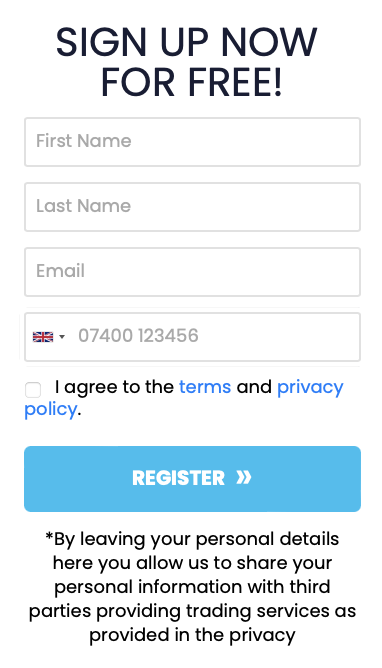 The Bitcoin Billionaire sign up form