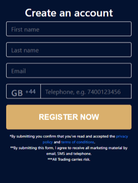 Registrační formulář Bitcoin Pro