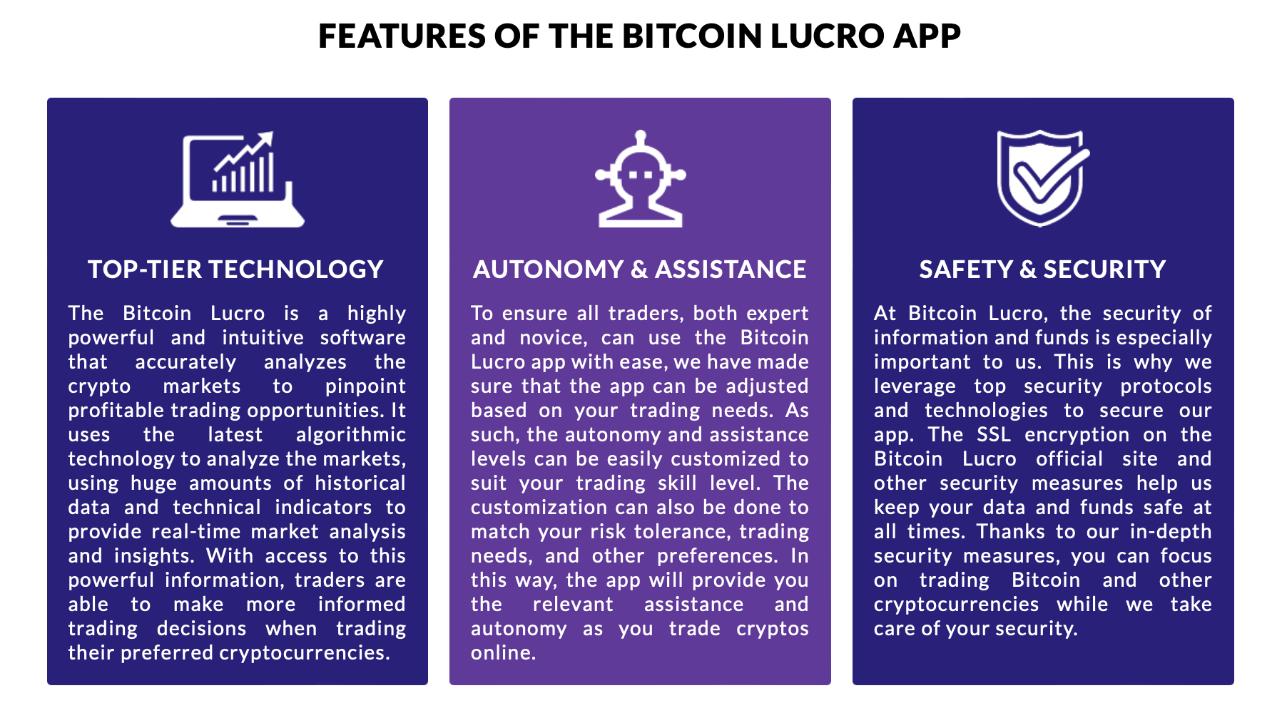 Features of the Bitcoin Lucro App