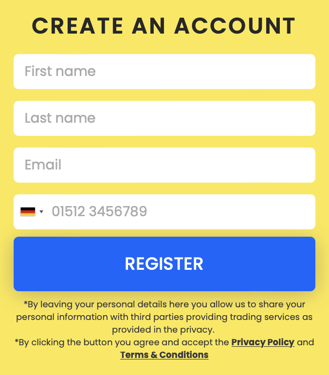 The sign up form of Bitcoin Inform
