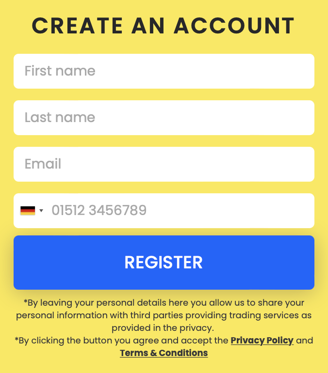 The sign up form of Bitcoin Inform