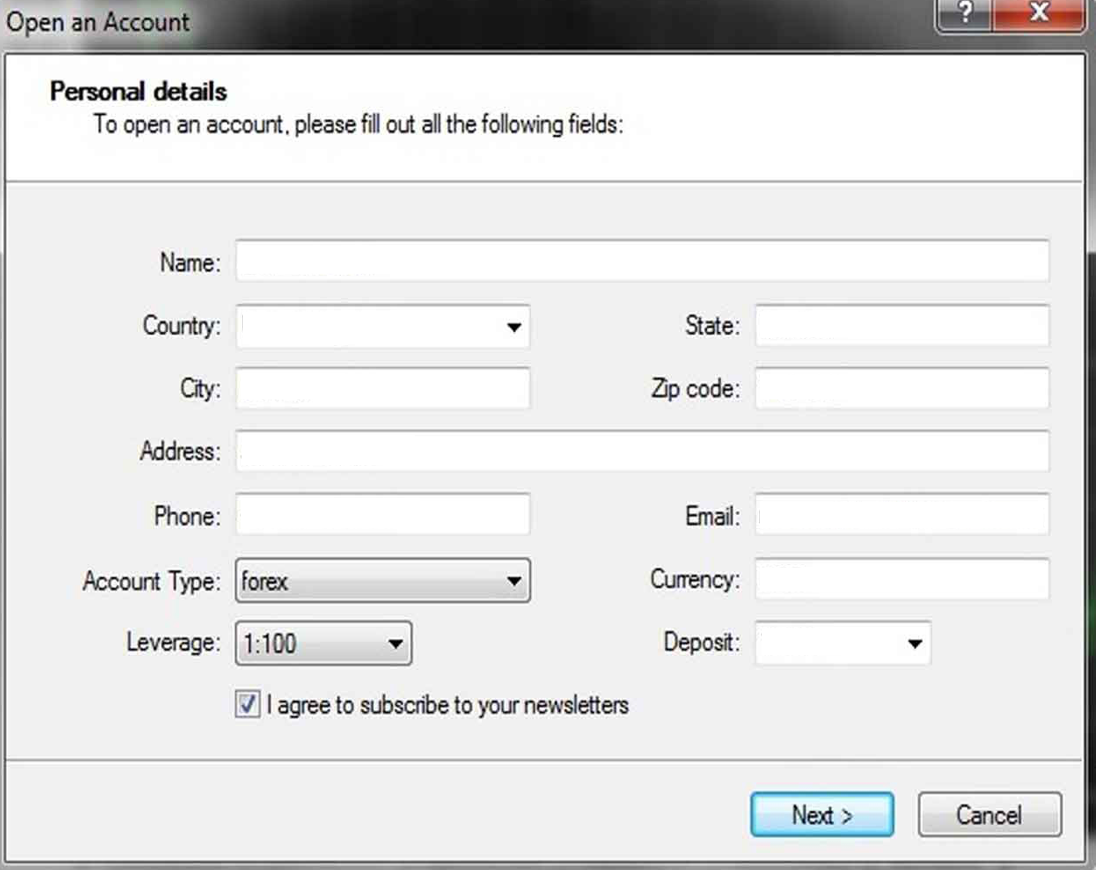 Opening an account on MetaTrader 4