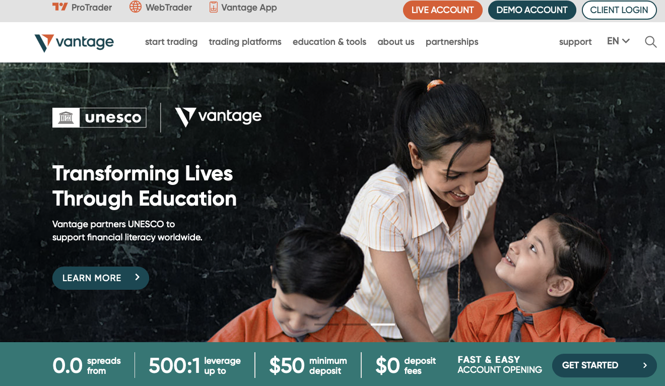 Vantage Markets'in resmi web sitesi