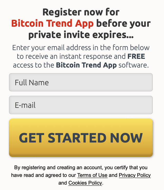 The sign up form on Bitcoin Trend