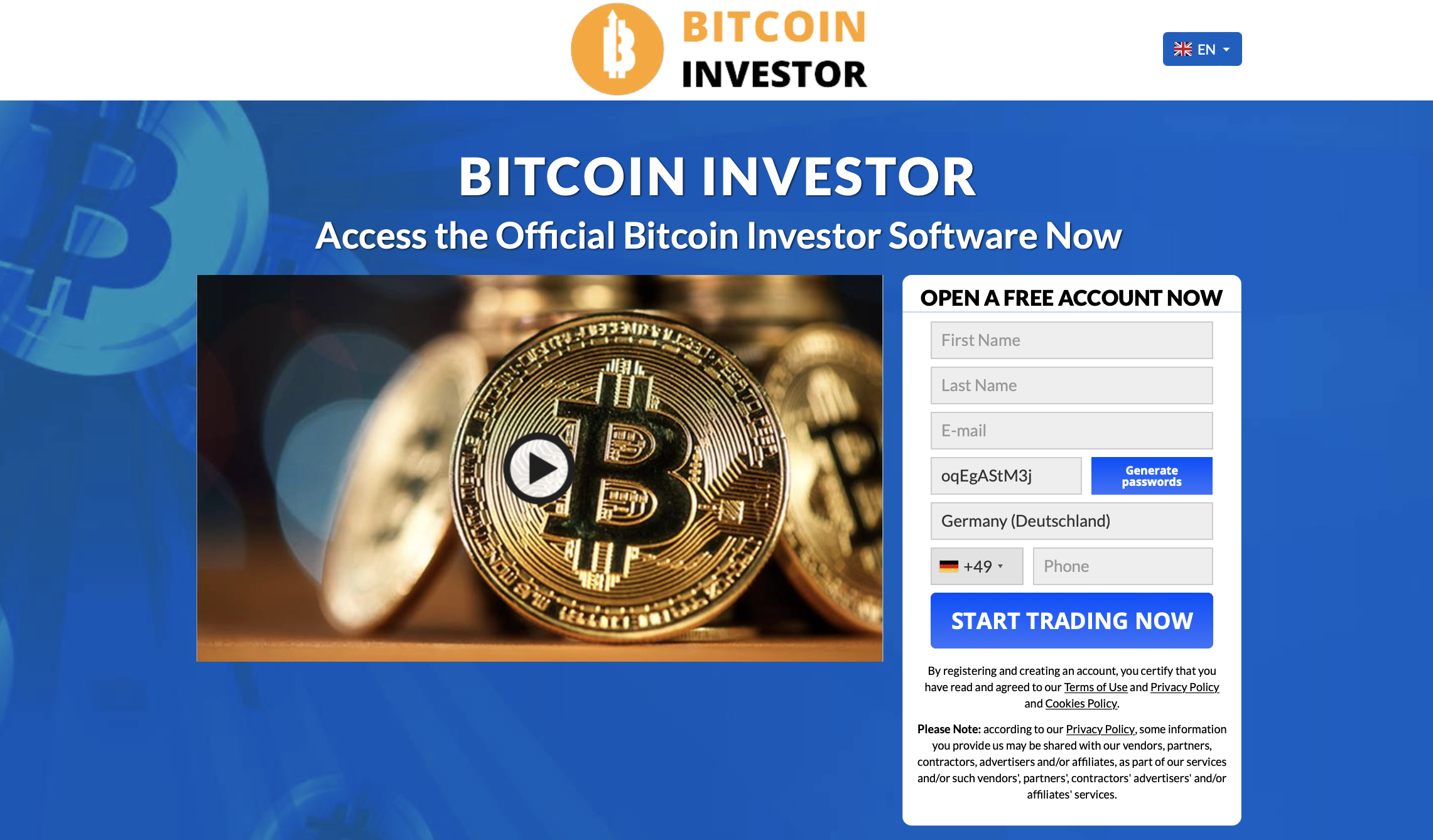 O site oficial do Bitcoin Investor