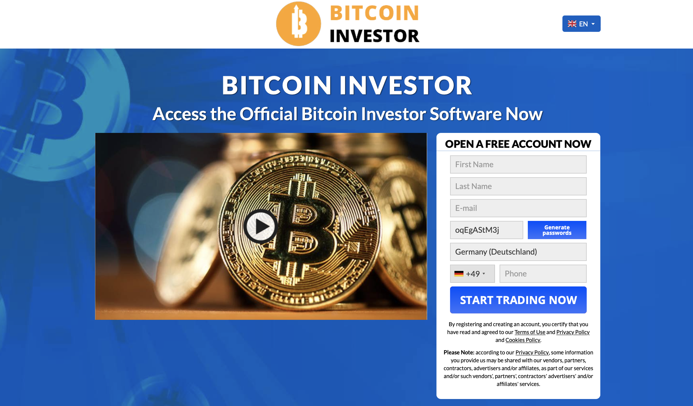Oficiální stránky Bitcoin Investor