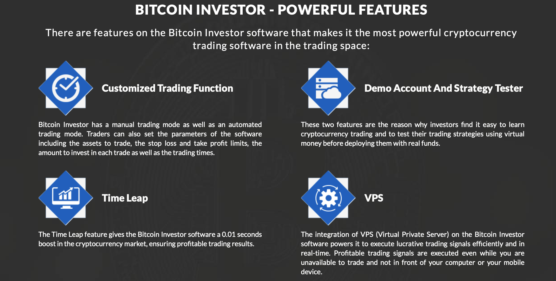 Características do Bitcoin Investor