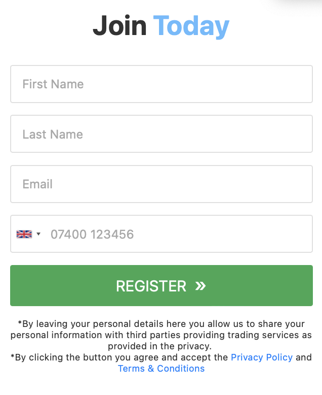 The sign-up form on BitQT