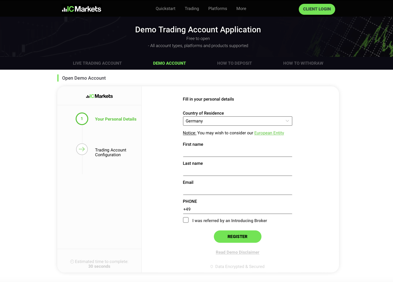 The IC markets demo account opening procedure