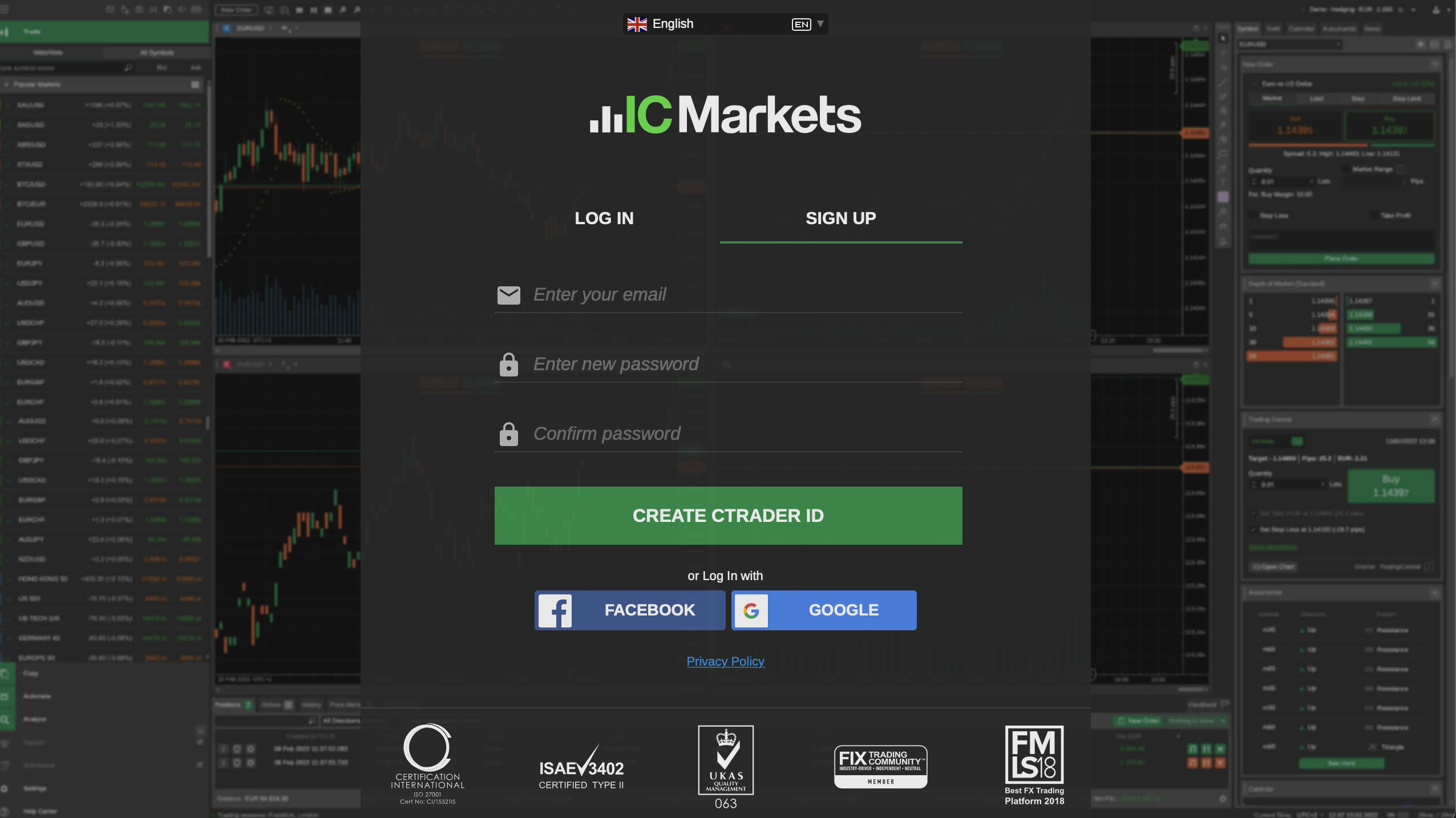 التسجيل للحصول على حساب تجريبي IC Markets