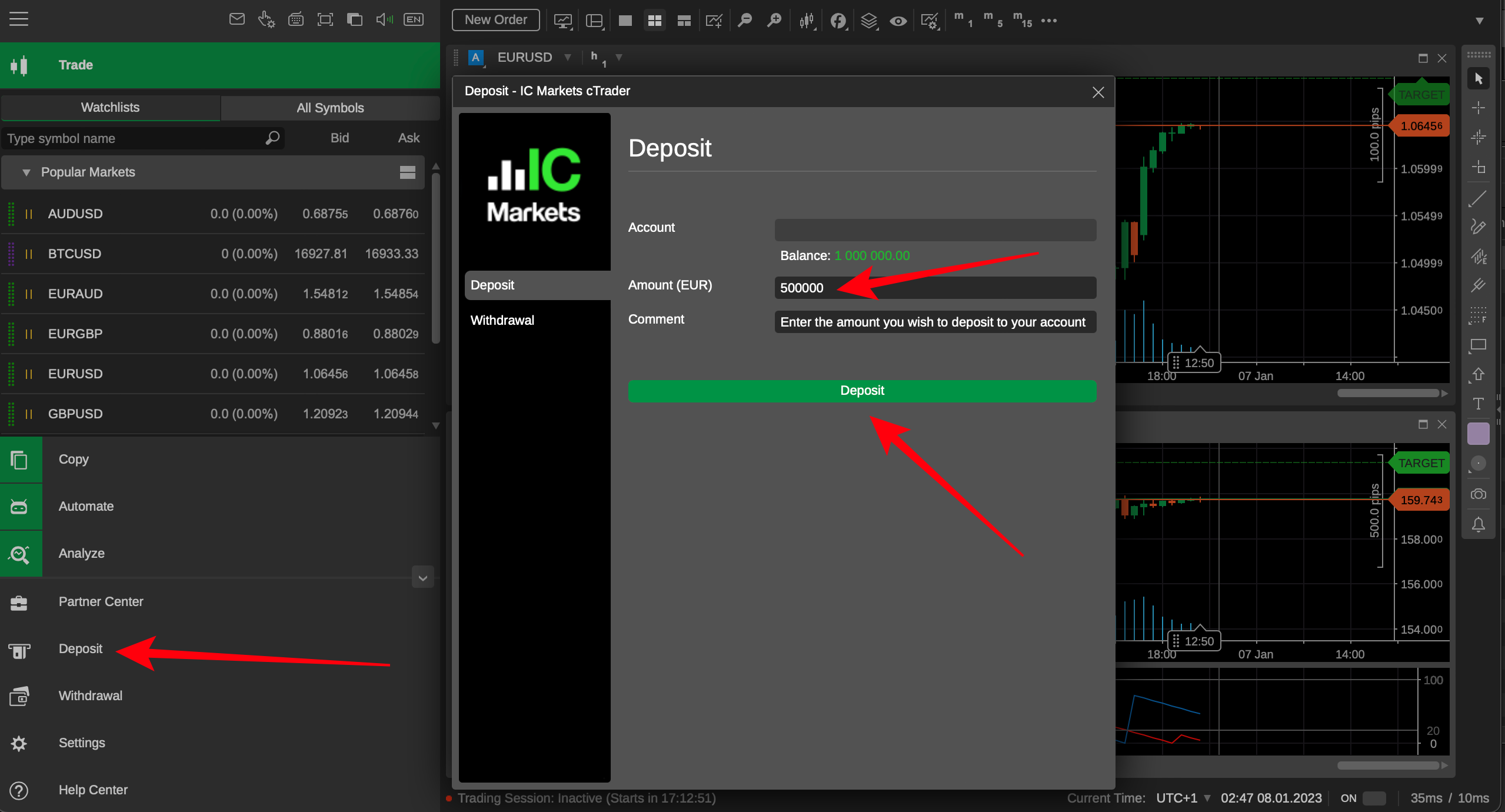 How to add money to the cTrader demo account