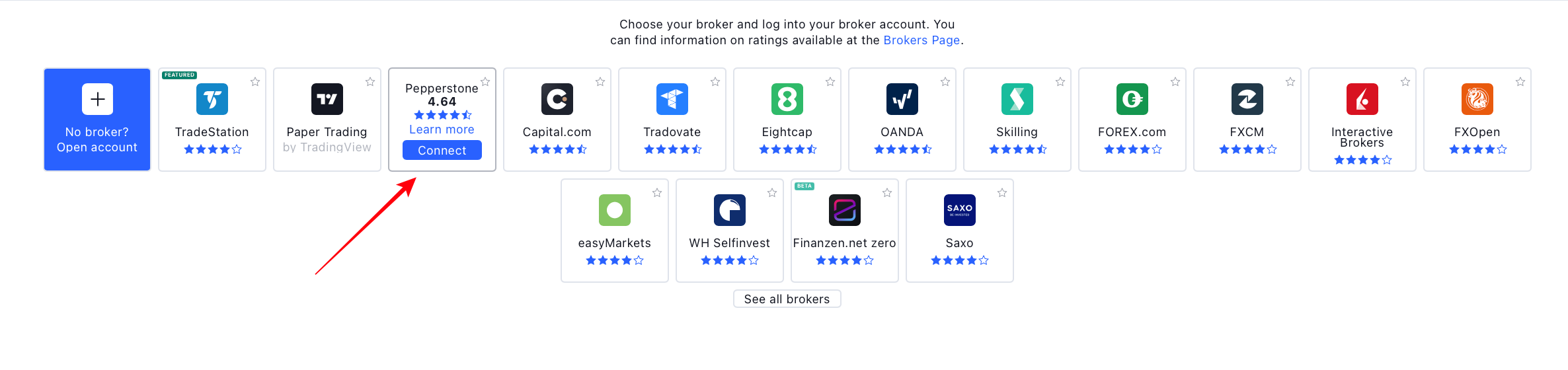 Selecting a broker on TradingView