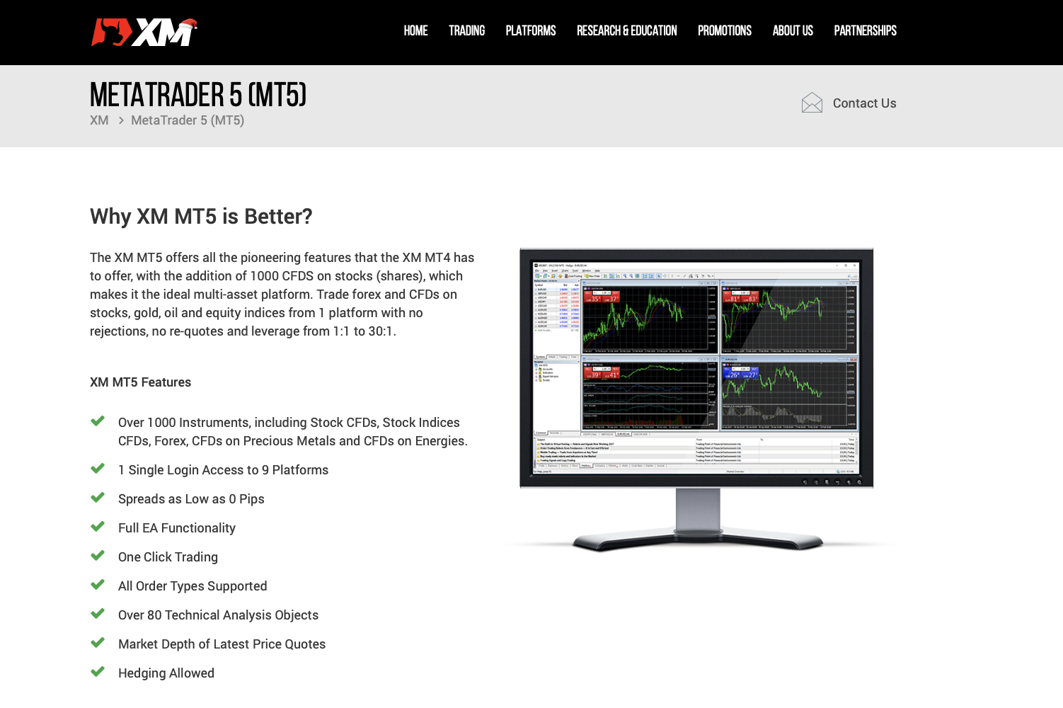 XM Metatrader 5'in resmi açılış sayfası